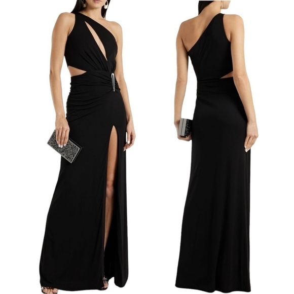 Halston Dresses & Skirts - NWT Halston Ivanna Gathered Asymmetric Cut-Out Gown Black Size 0